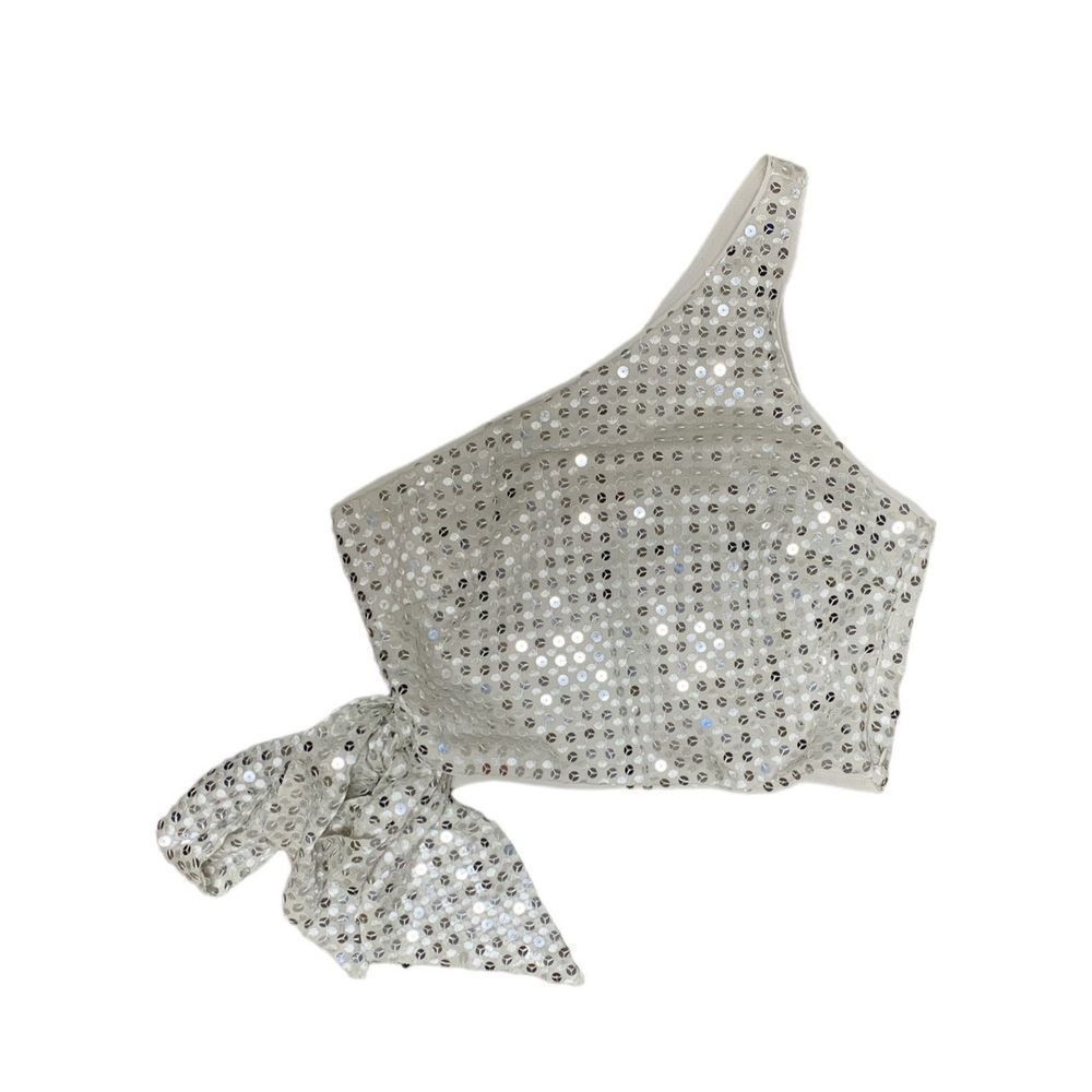 Lovers and Friends, Cassie Top, One Shoulder Sequin Top, XS, White & Silver, NWT